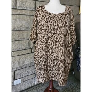 Brown Animal Print‎ Short Sleeve V Neck Tunic Dress Plus Size 4X